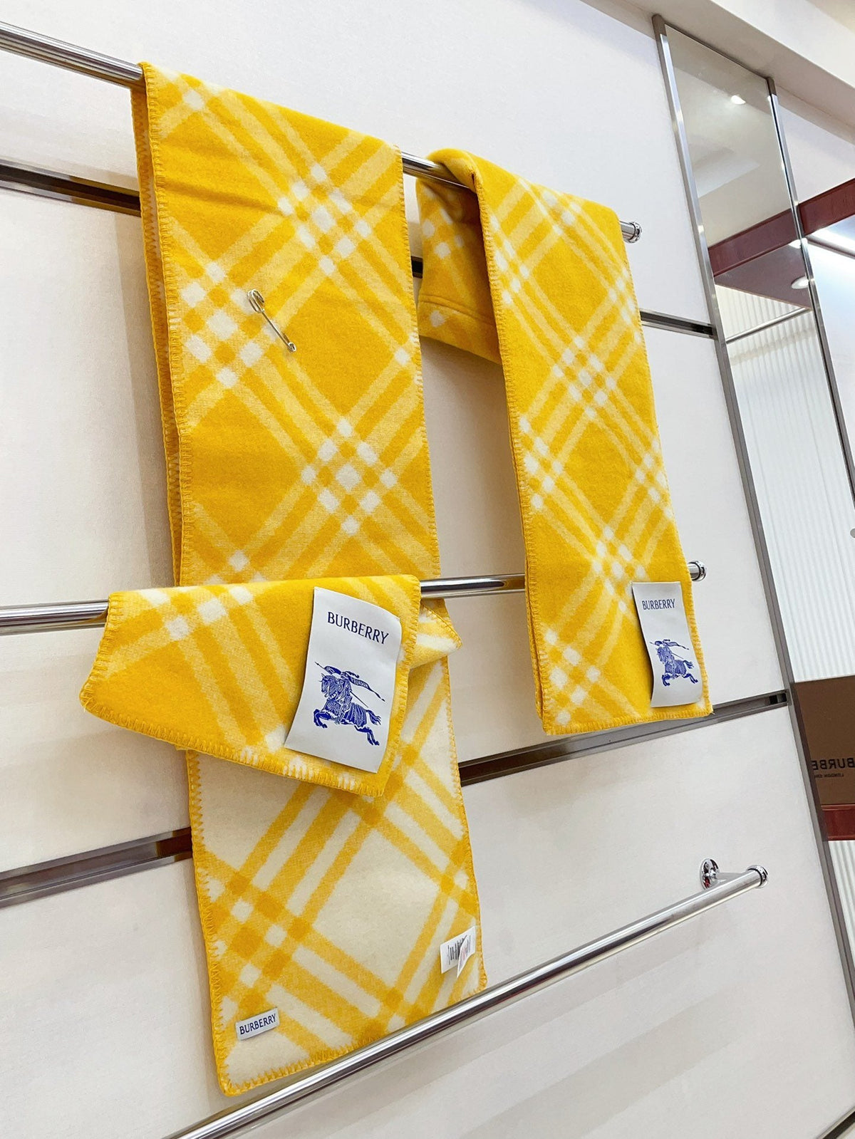 Burberry Yellow Plaid Fringe Scarf — hero