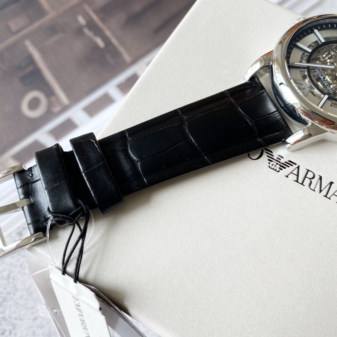 EMPORIO ARMANI Silver-Tone Skeleton Dial Watch — detail