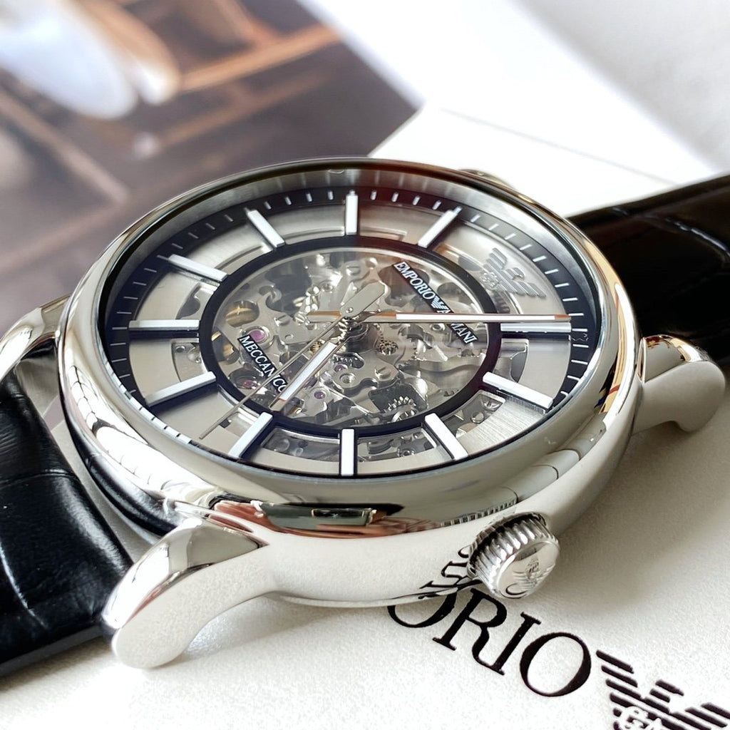 EMPORIO ARMANI Silver-Tone Skeleton Dial Watch — side