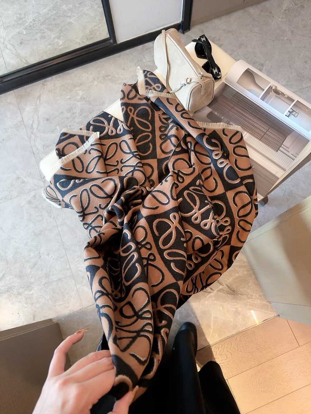 Loewe Reversible Anagram Fringe Scarf — front