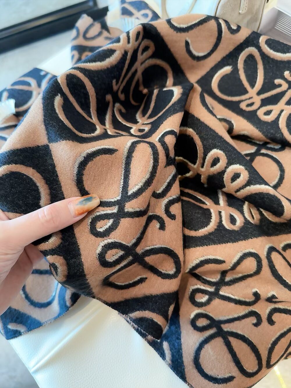 Loewe Reversible Anagram Fringe Scarf — detail