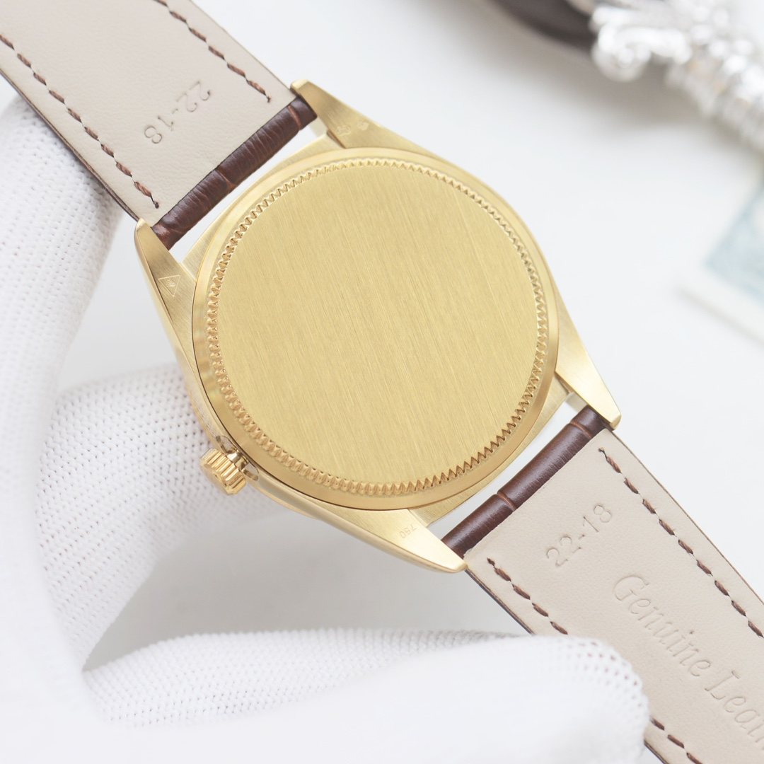 Rolex Gold Brown Leather Strap Watch — back