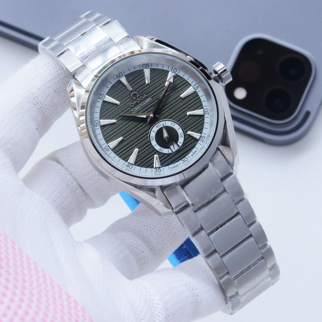 Omega Silver Green Dial Bracelet Watch — hero
