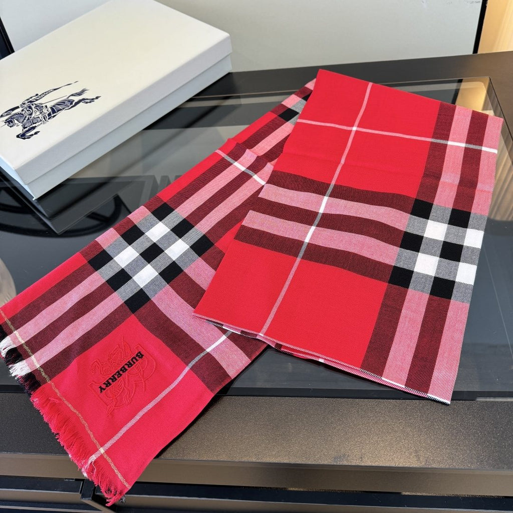 Burberry Red Plaid Fringe Scarf — side