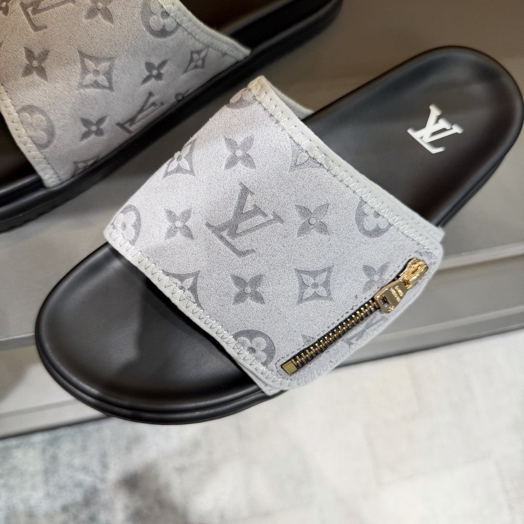 Louis Vuitton White Monogram Slide Sandals — front