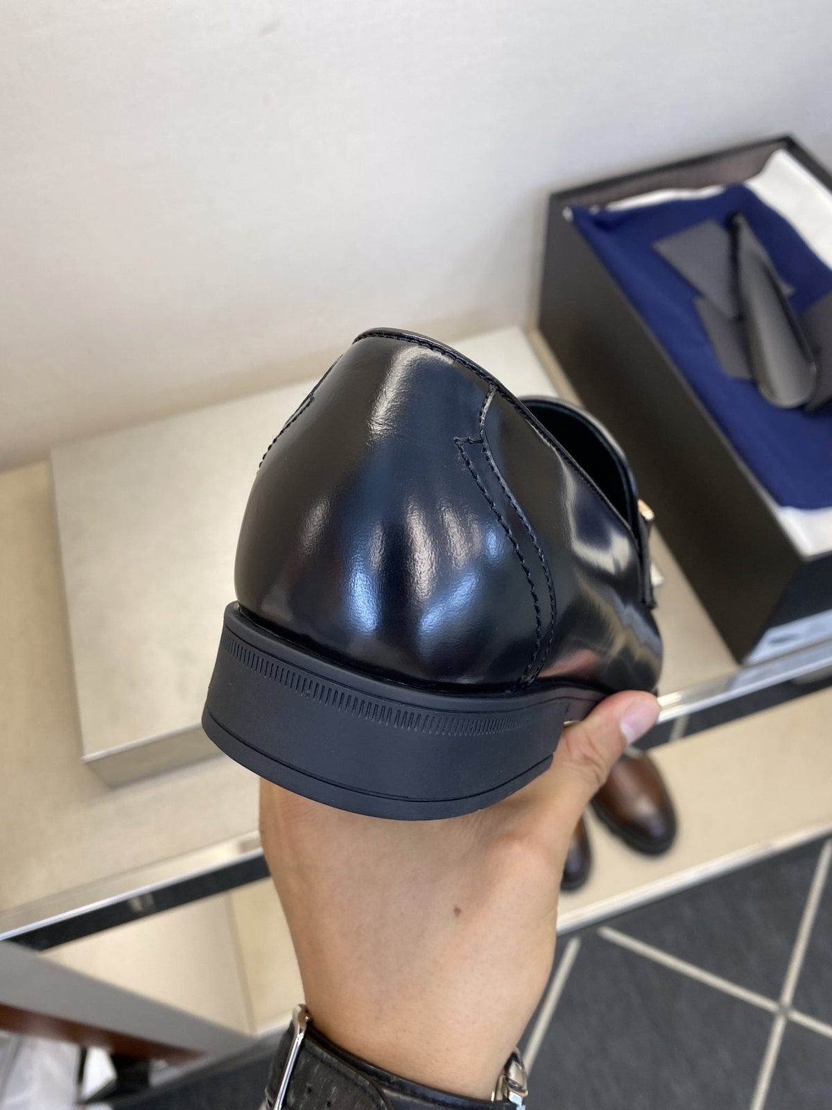 Prada Black Buckle Loafers — back