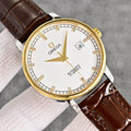 Omega Two Tone Brown White Dial Strap Watch — hero