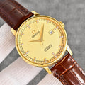 Omega Gold Brown Strap Watch — hero