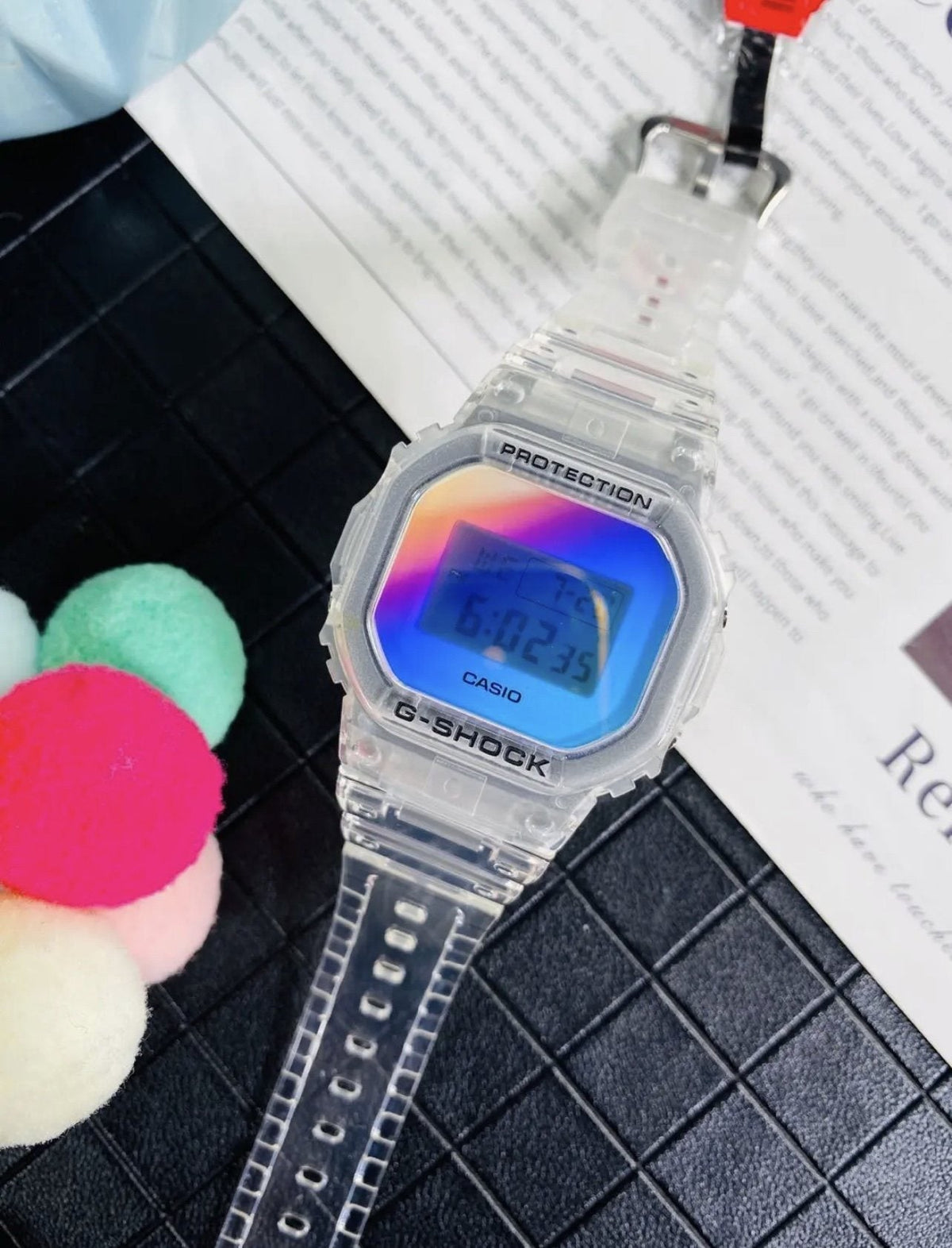 CASIO Clear Iridescent Digital Watch — front