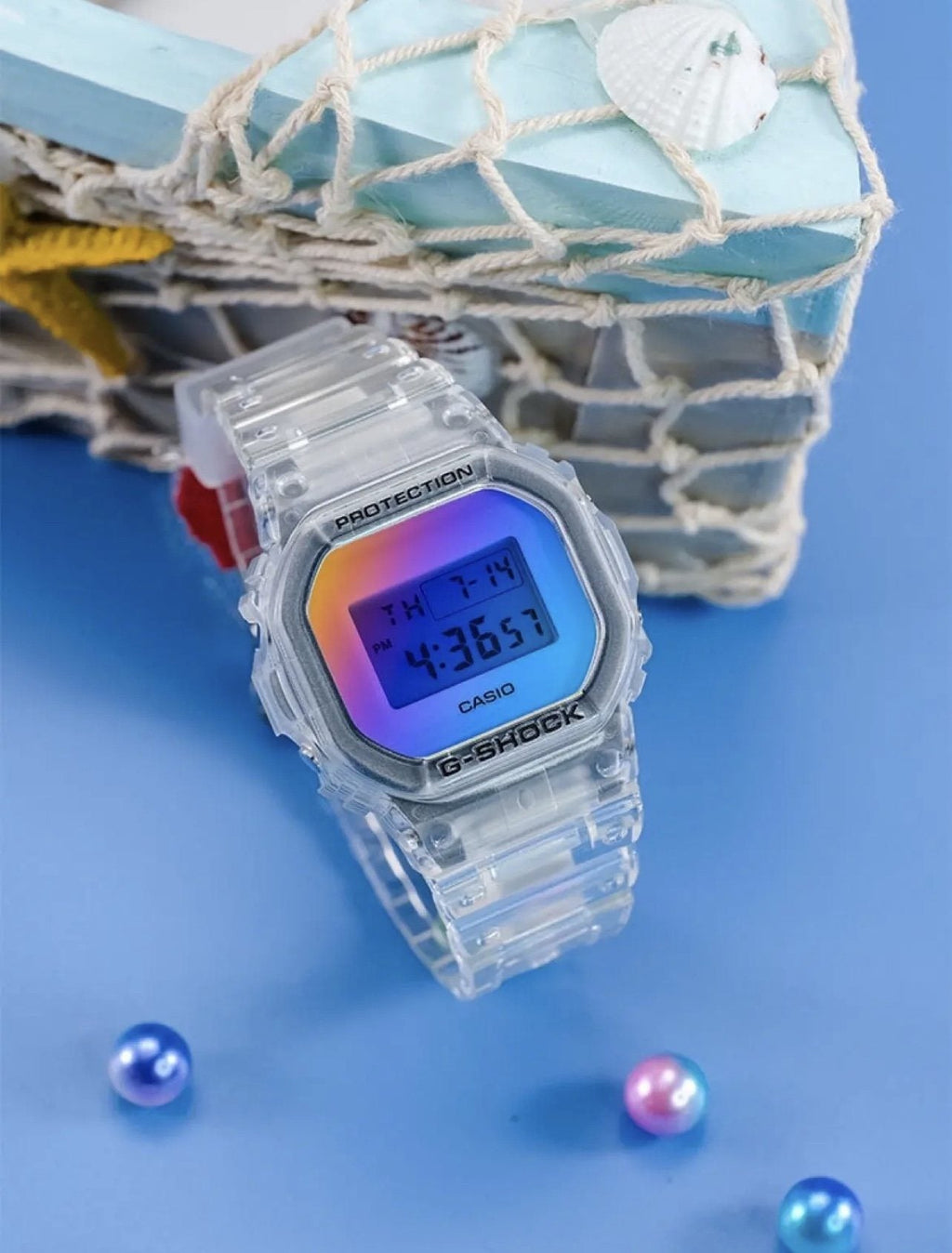 CASIO Clear Iridescent Digital Watch — front