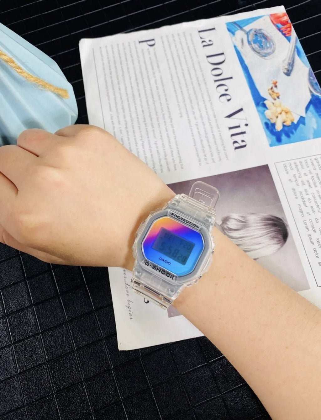 CASIO Clear Iridescent Digital Watch — model