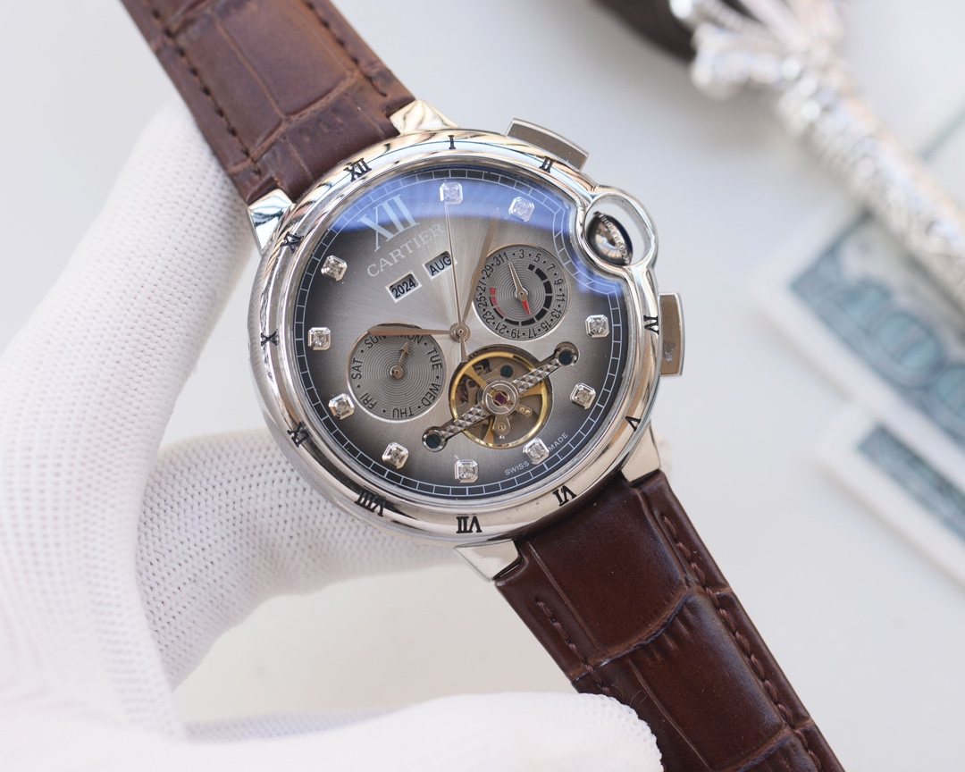 Cartier Brown Silver Dial Strap Watch — hero