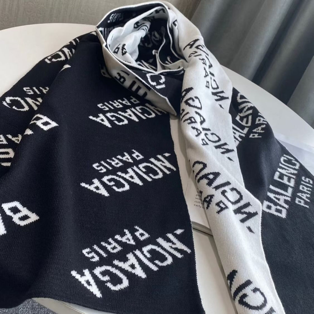 Balenciaga Black & White Knit Scarf — front