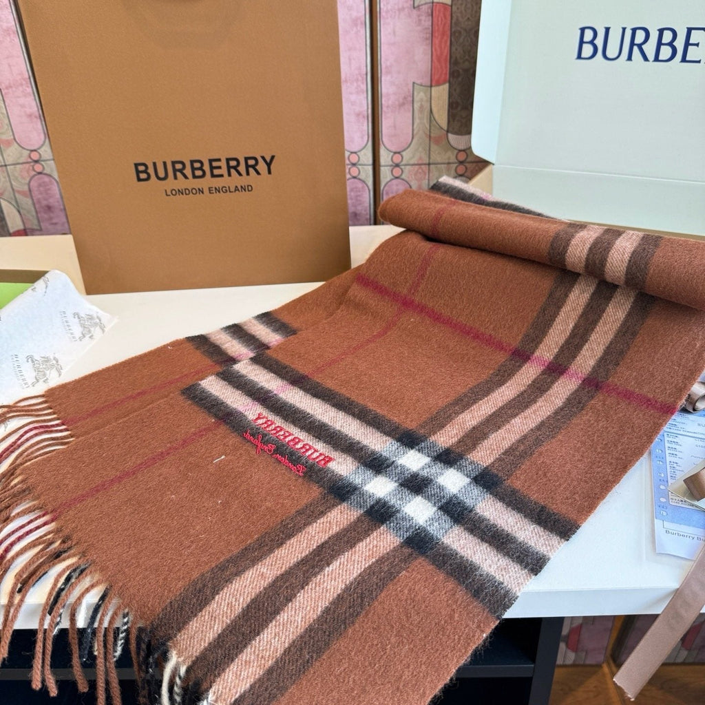Burberry Brown Plaid Fringed Scarf — front