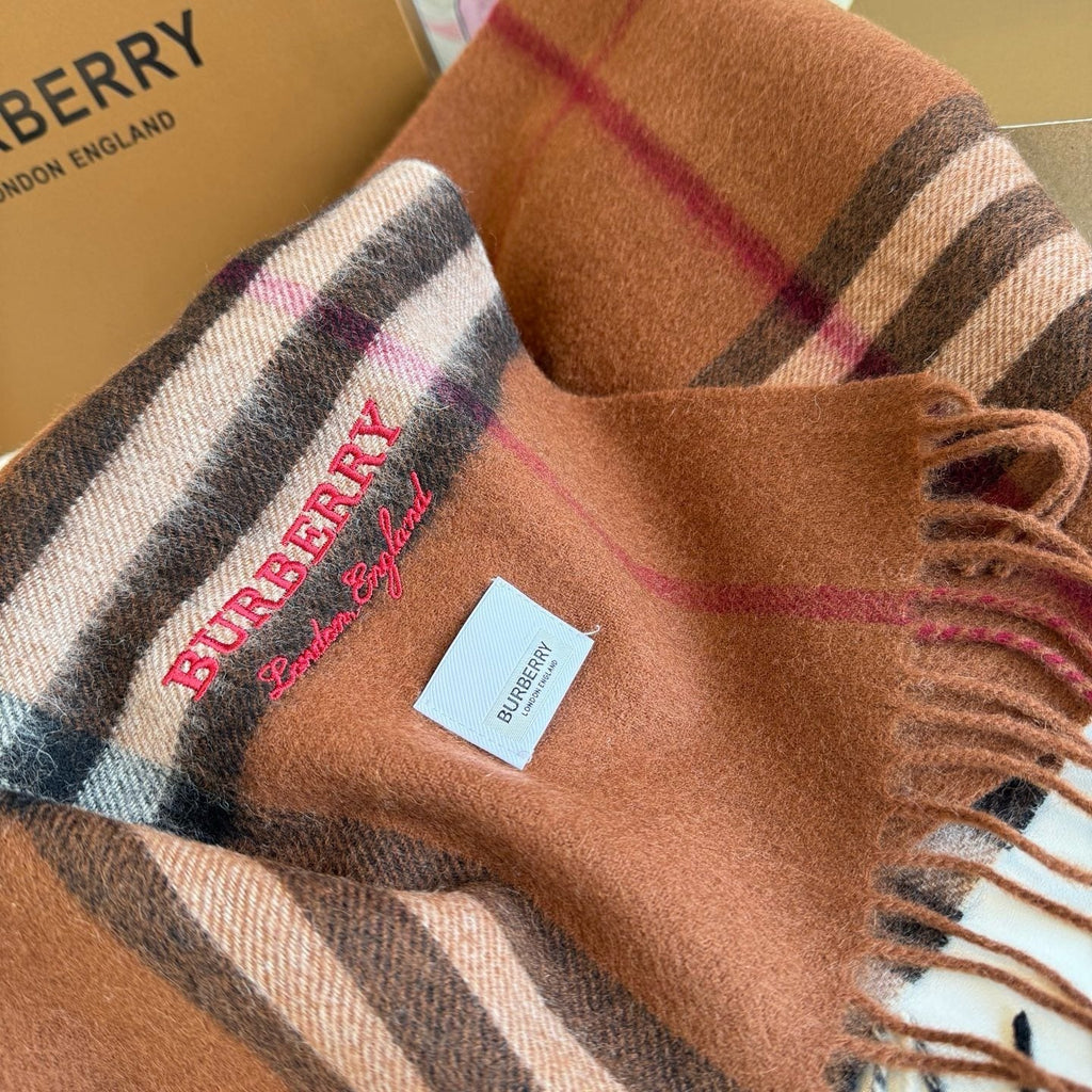 Burberry Brown Plaid Fringed Scarf — detail