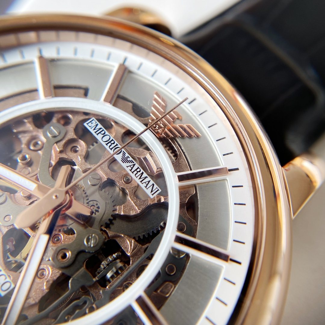 EMPORIO ARMANI Rose Gold Skeleton Watch — detail