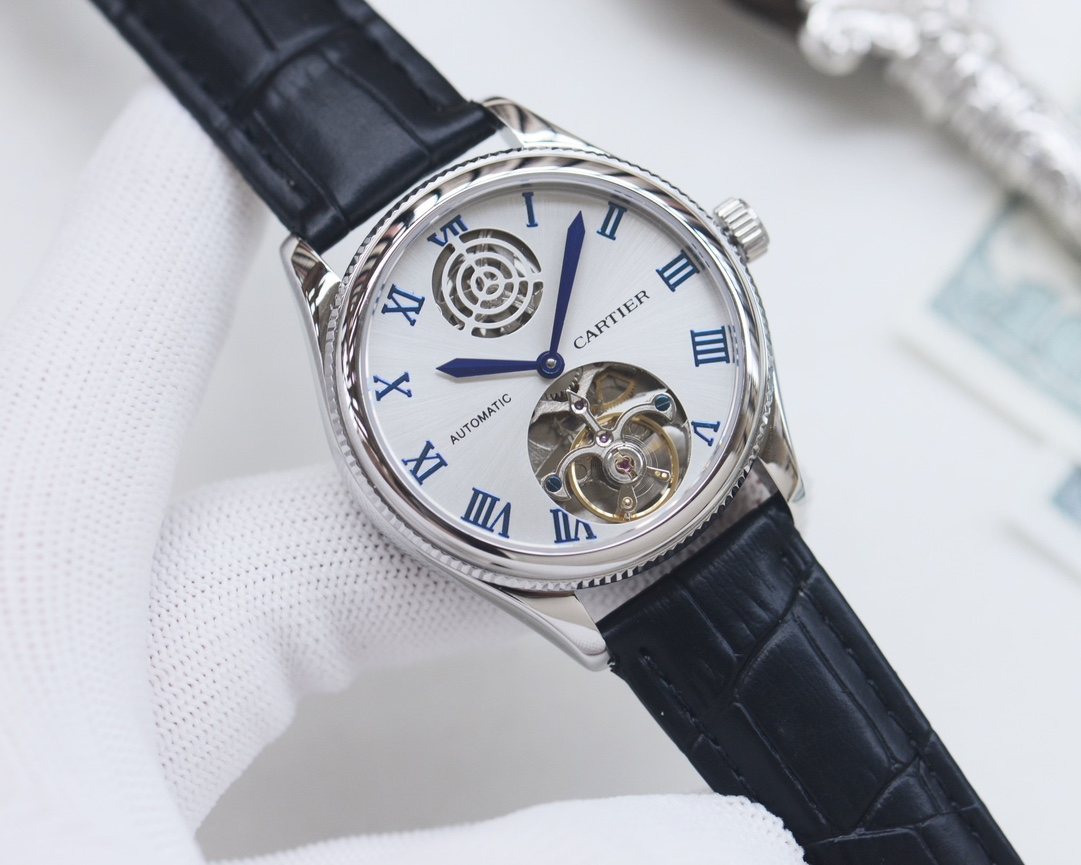 Cartier Silver Black Dial Bracelet Watch — front
