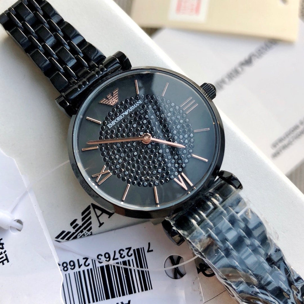 EMPORIO ARMANI Black Dial Rose Gold-Tone Watch — hero