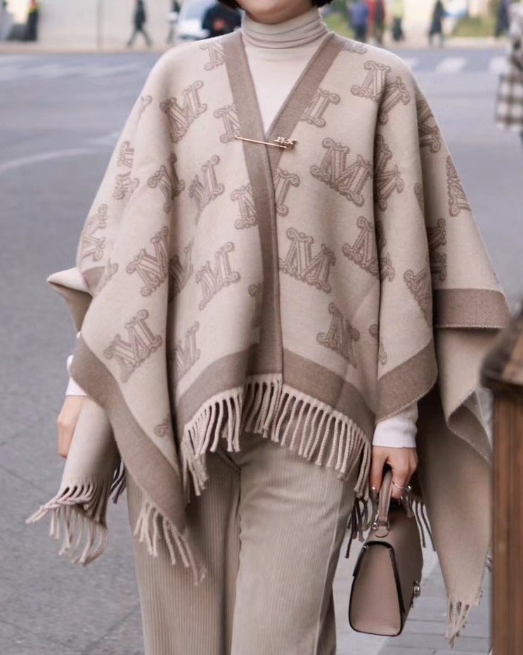 Max Mara Beige & Taupe Fringed Cape Poncho — hero