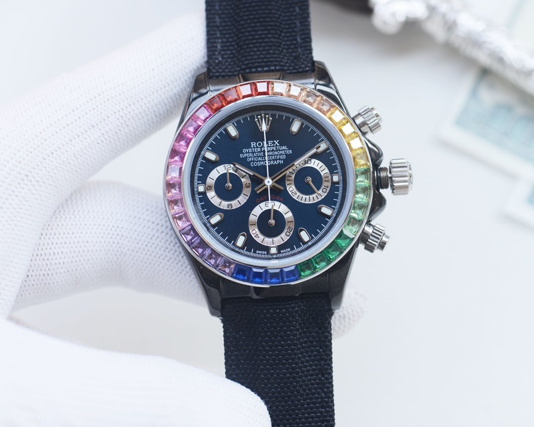 Rolex Black Dial Strap Watch — front