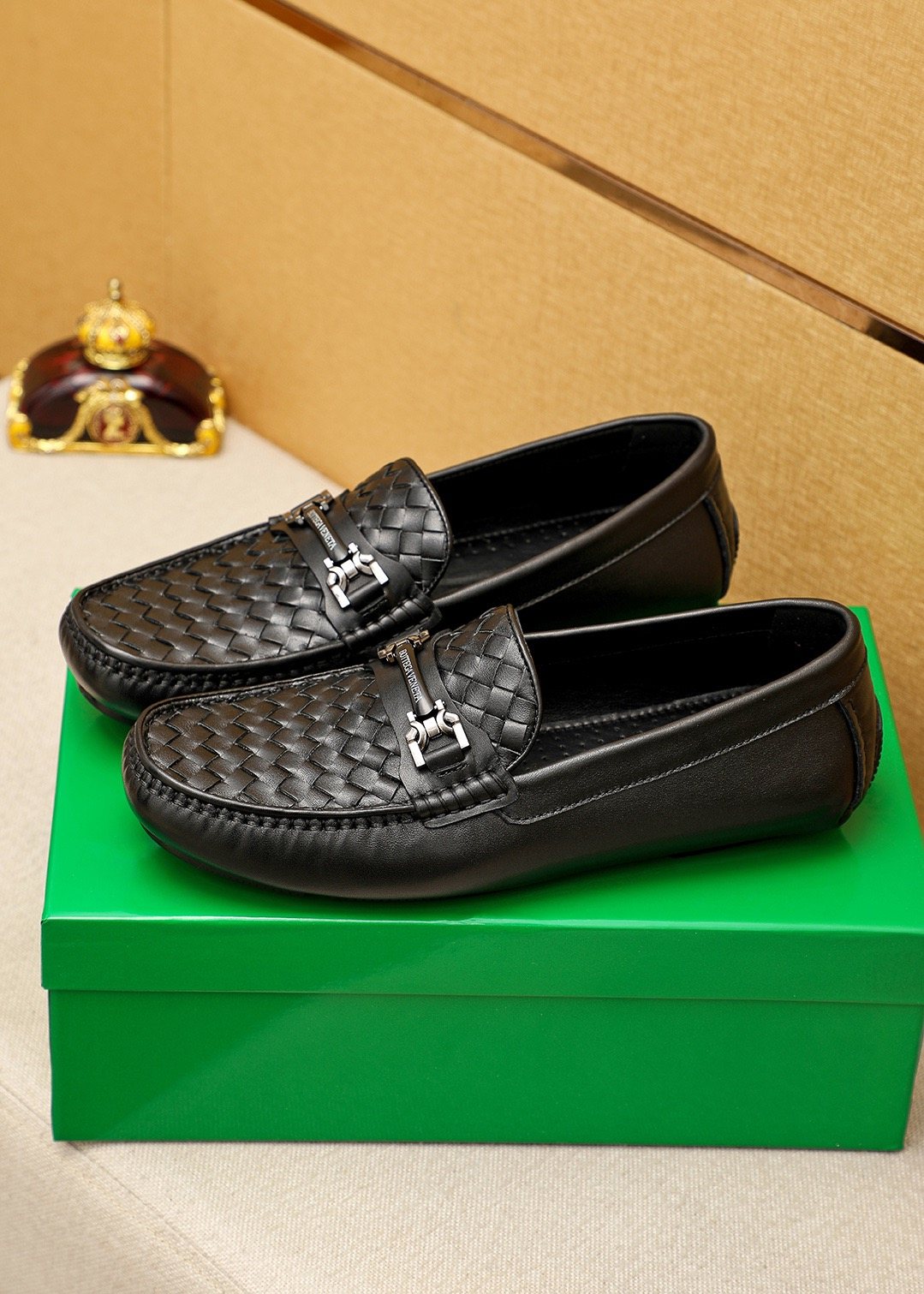 Bottega Veneta Black Woven Slip-On Loafers — front