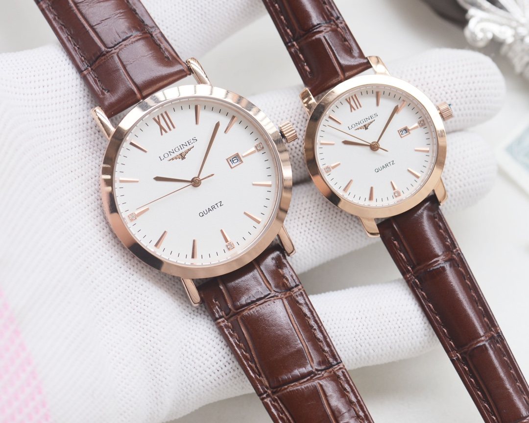 Longines Silver Rose Gold White Dial Strap Watch — hero