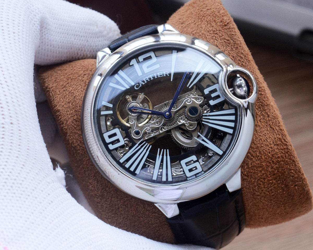 Cartier Black Silver Dial Leather Strap Watch — hero