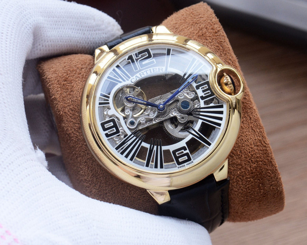 Cartier Gold Black Silver Dial Bracelet Watch — front
