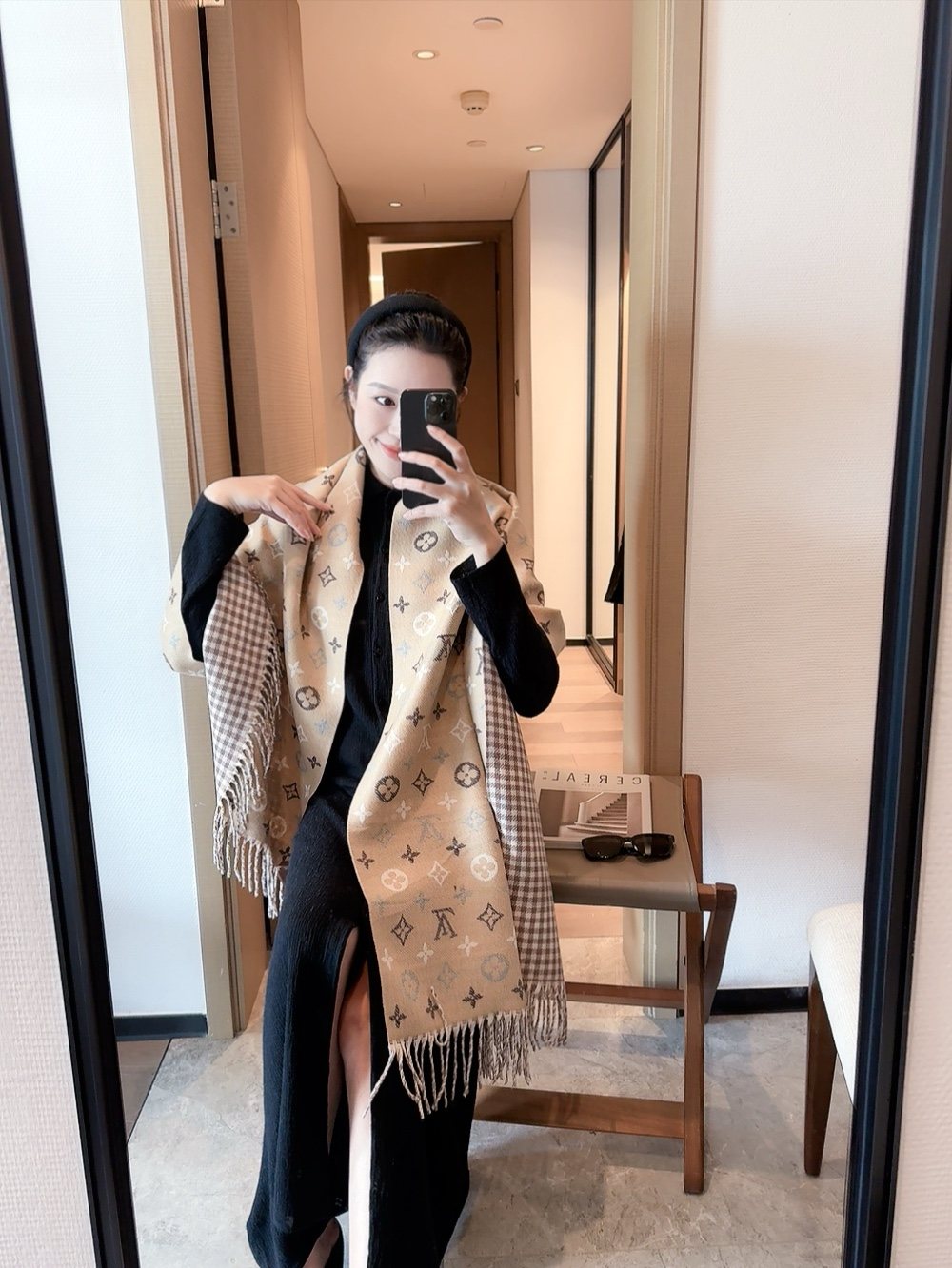 Louis Vuitton Reversible Monogram Scarf — model