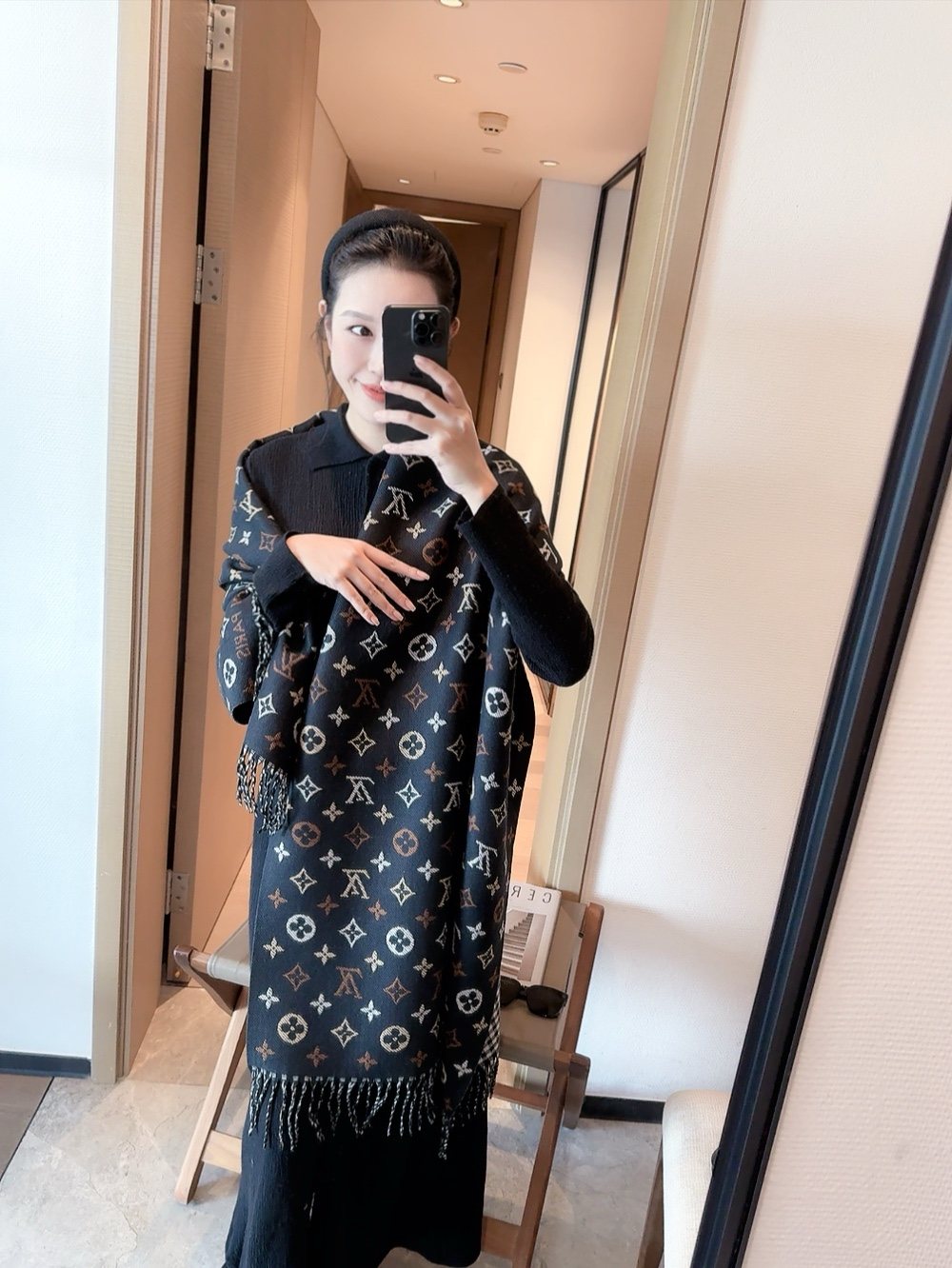 Louis Vuitton Reversible Monogram Scarf — model