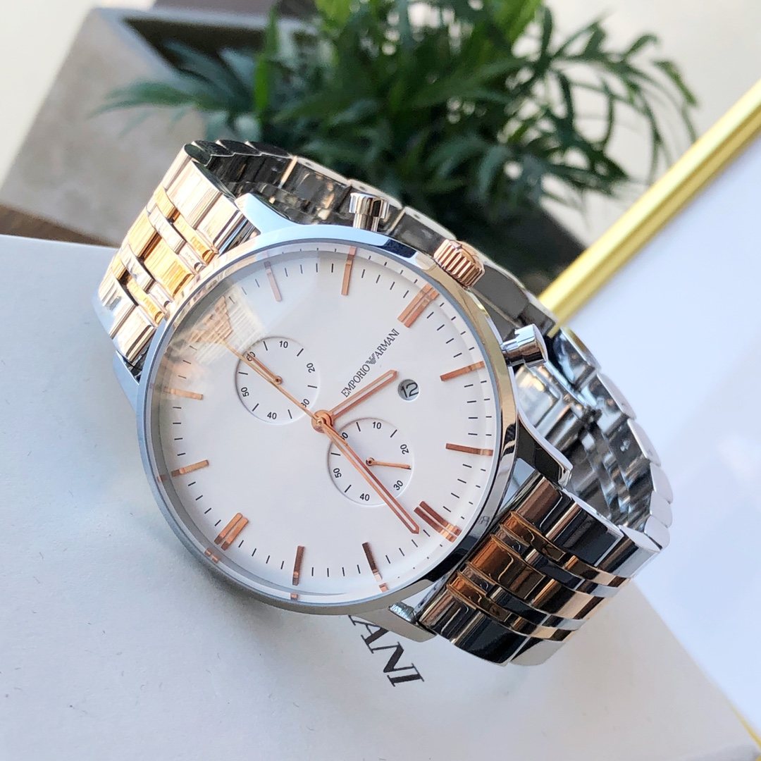 EMPORIO ARMANI White Dial Two-Tone Watch — front