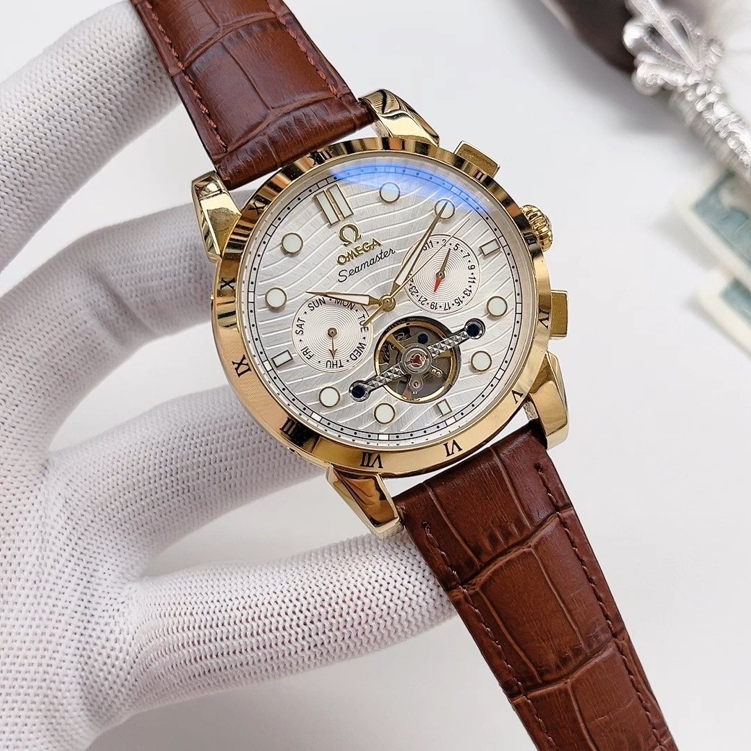 OMEGA Brown Leather Strap Watch — hero