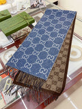 Gucci Blue & Brown Reversible Fringed Scarf — front
