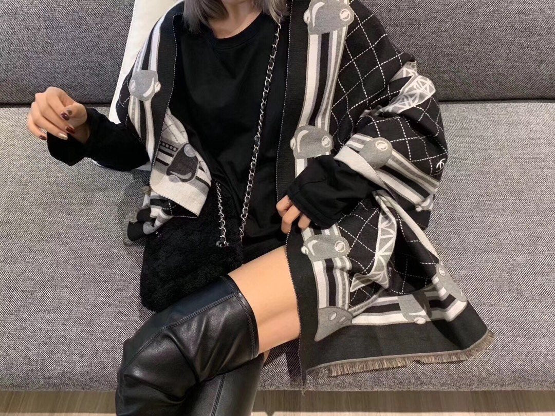Chanel Eiffel Tower Pattern Scarf — model