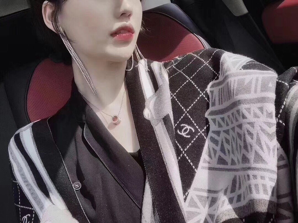Chanel Eiffel Tower Pattern Scarf — model
