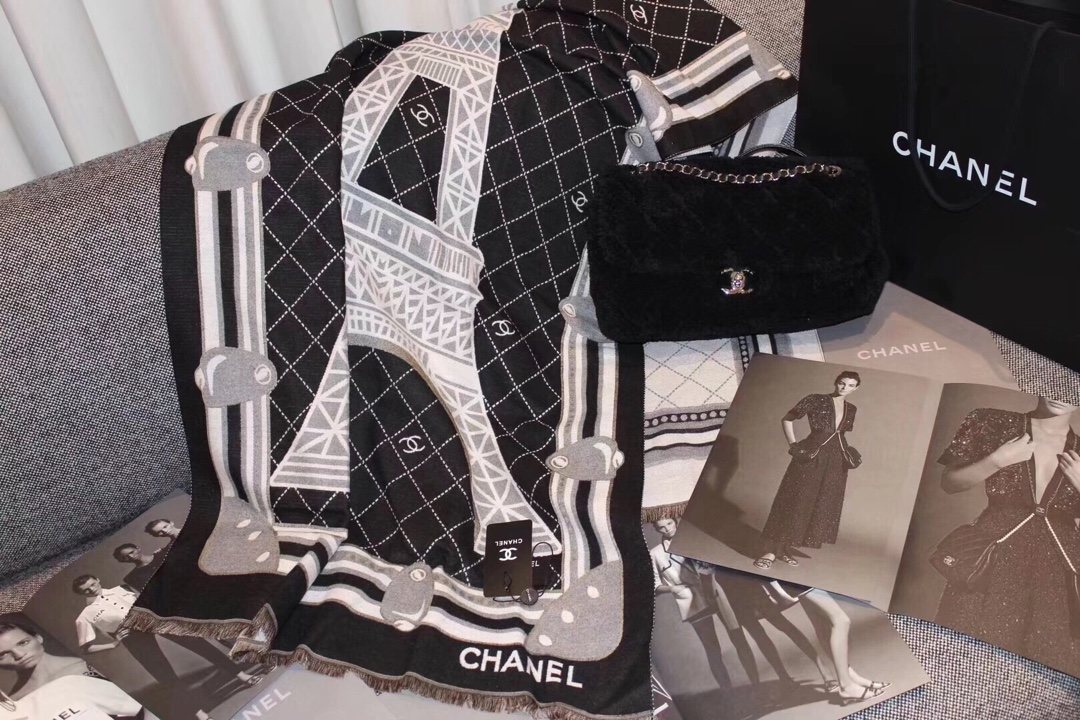 Chanel Eiffel Tower Pattern Scarf — front