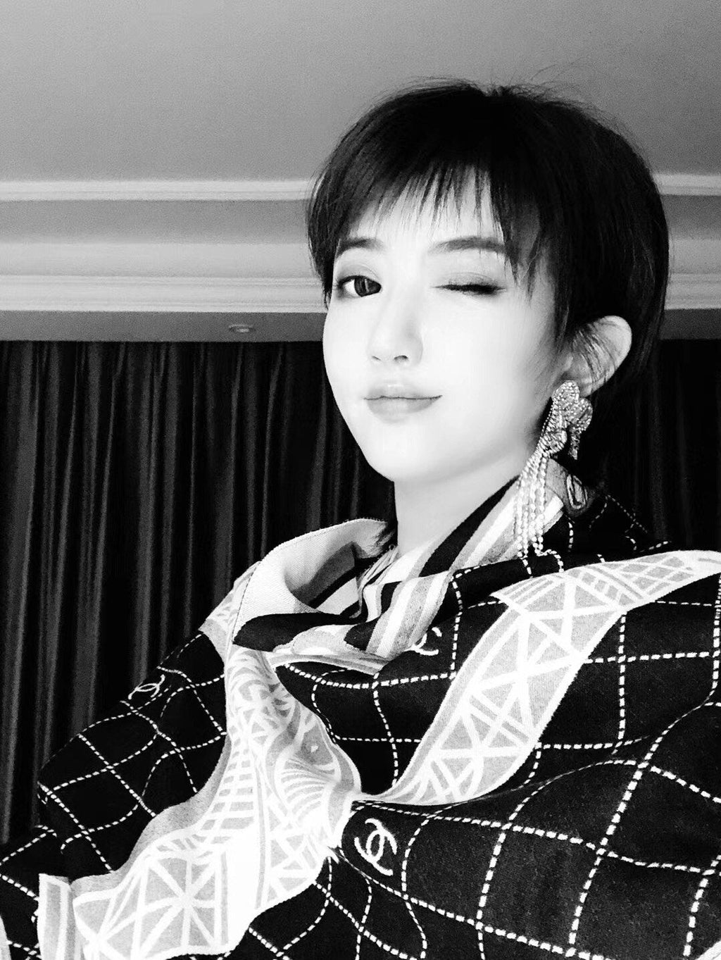 Chanel Eiffel Tower Pattern Scarf — model