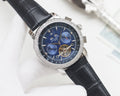 Patek Philippe Silver Black Blue Dial Strap Watch — hero