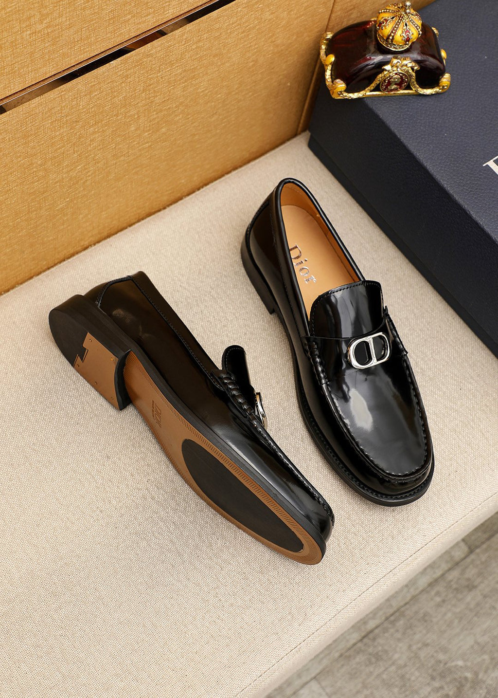 Dior Black Leather Loafers — front