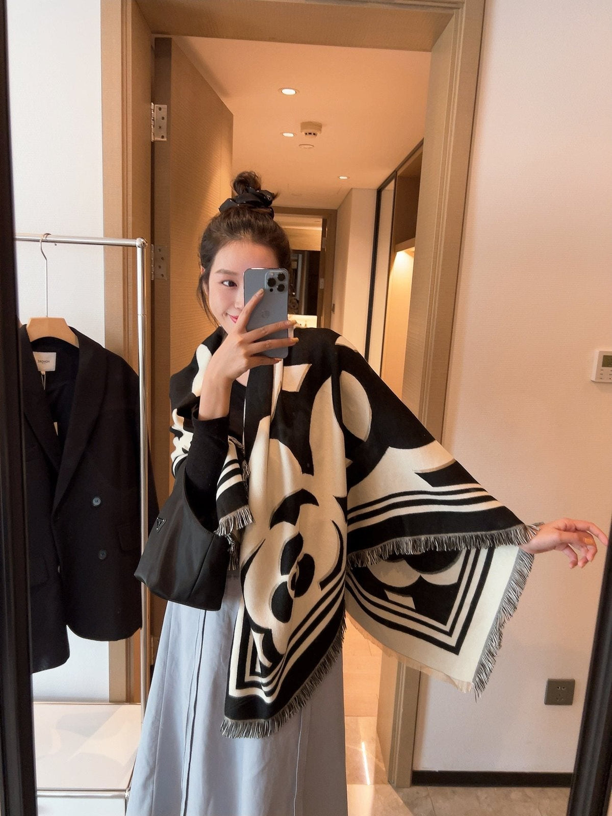Chanel Floral Square Scarf — model