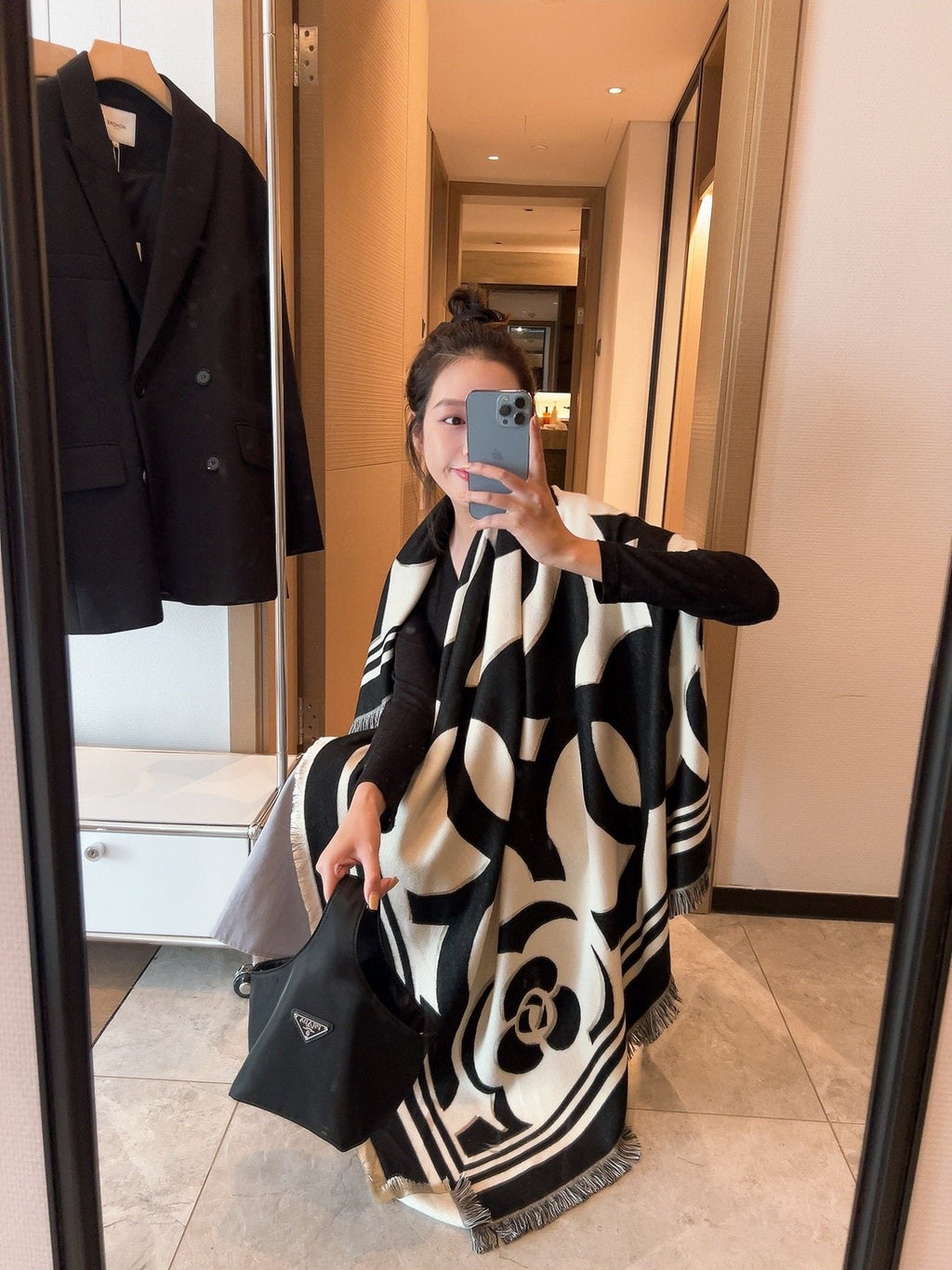 Chanel Floral Square Scarf — model