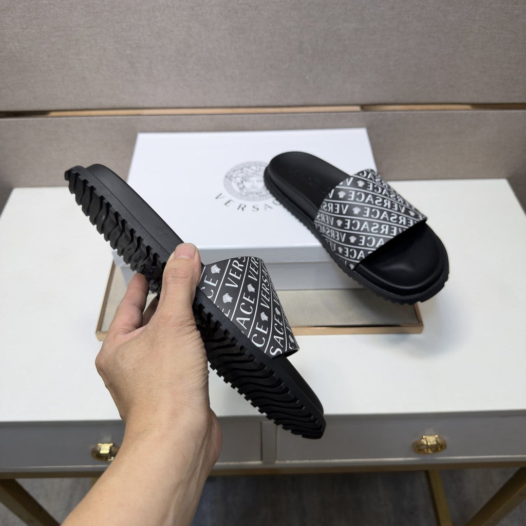 Versace Silver Logo Slide Sandals — side