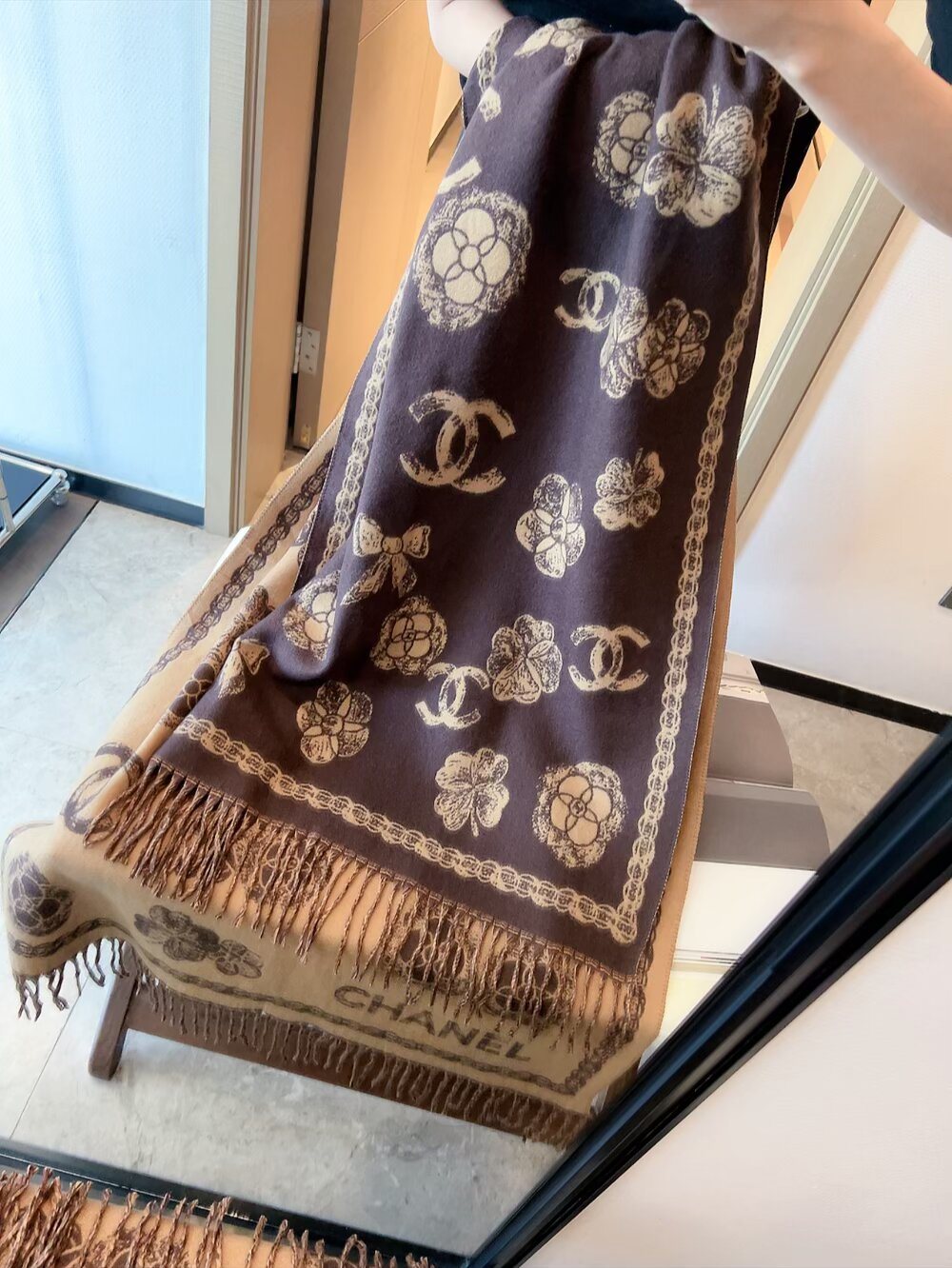 Chanel Logo-Pattern Fringed Scarf — hero