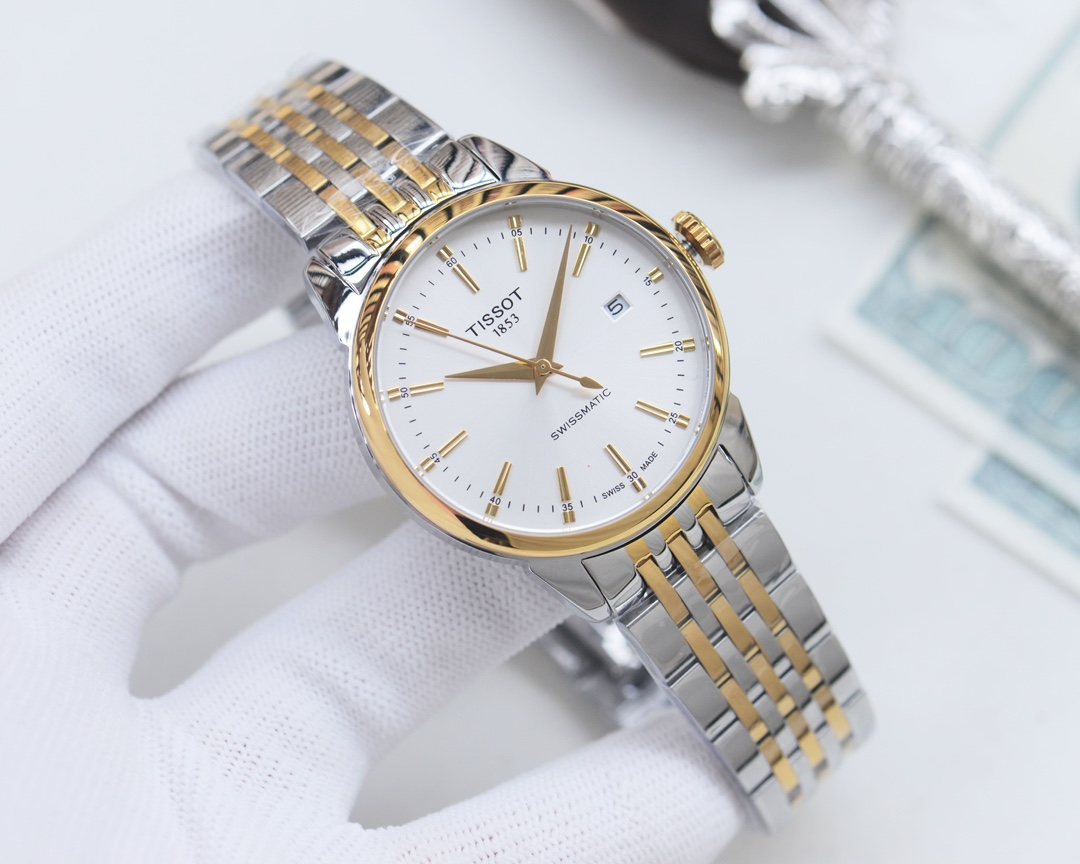Tissot Silver Gold White Dial Bracelet Watch — front
