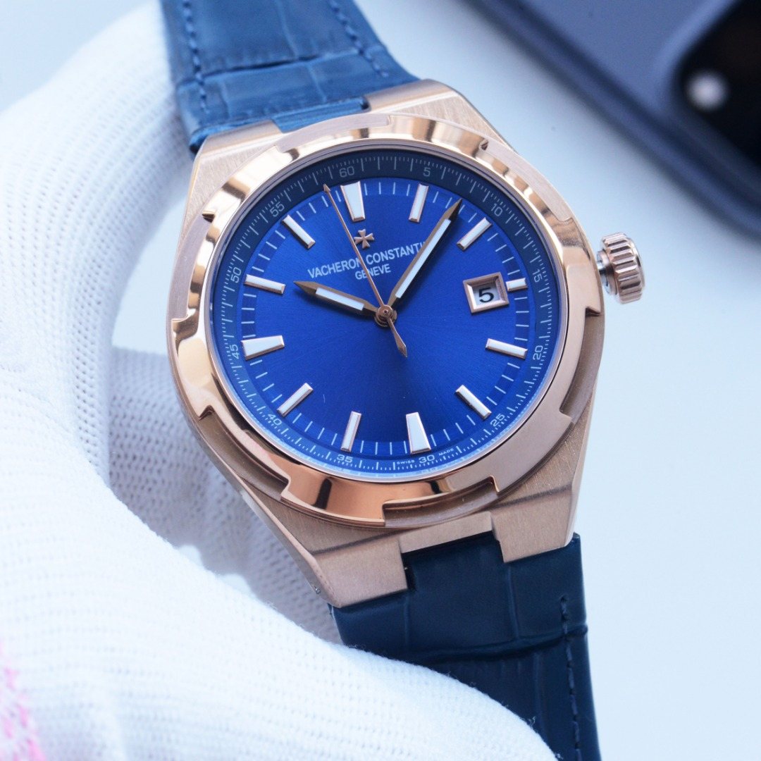 VACHERON CONSTANTIN Rose Gold Blue Dial Leather Strap Watch — hero