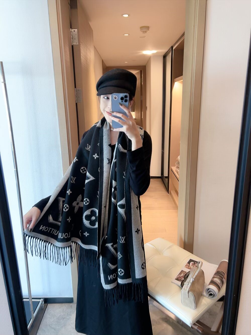 Louis Vuitton Black & Gray Logo Scarf — hero