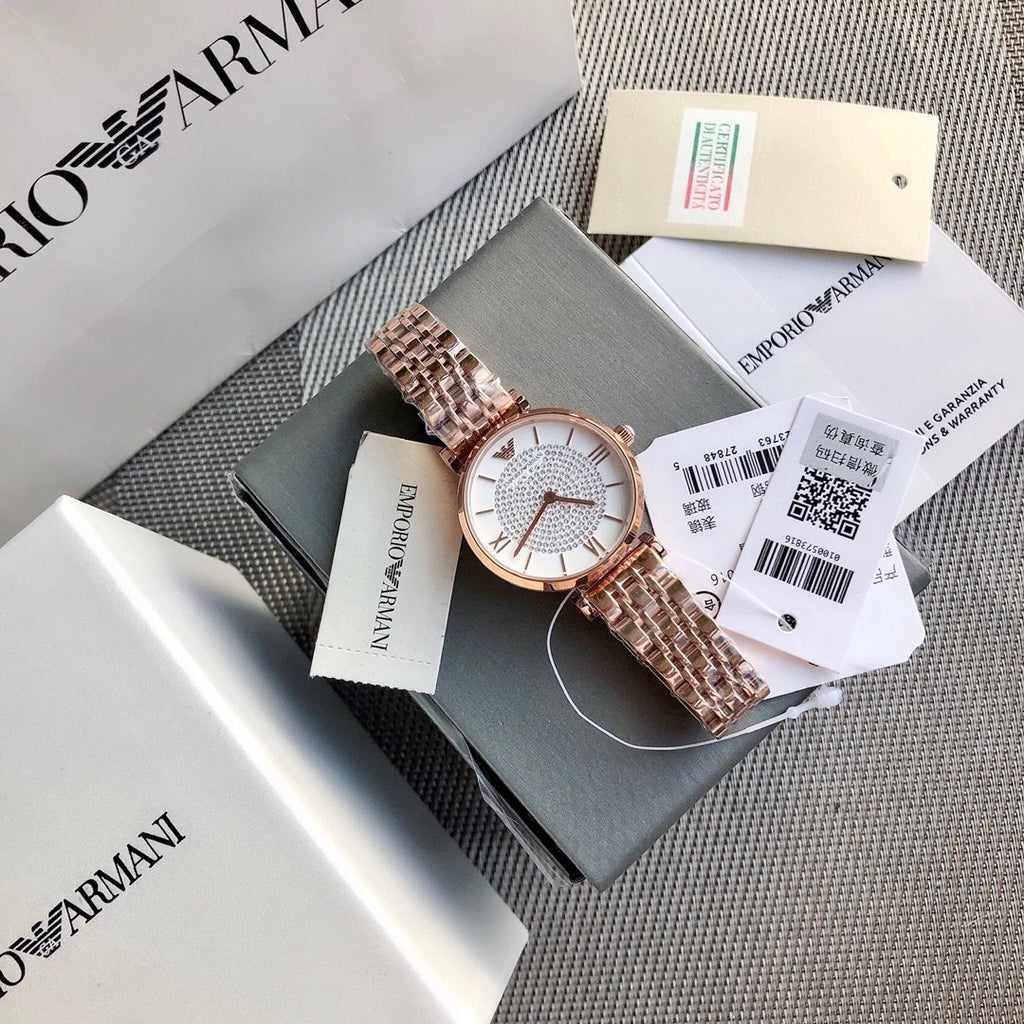 EMPORIO ARMANI Rose Gold Link Watch — front
