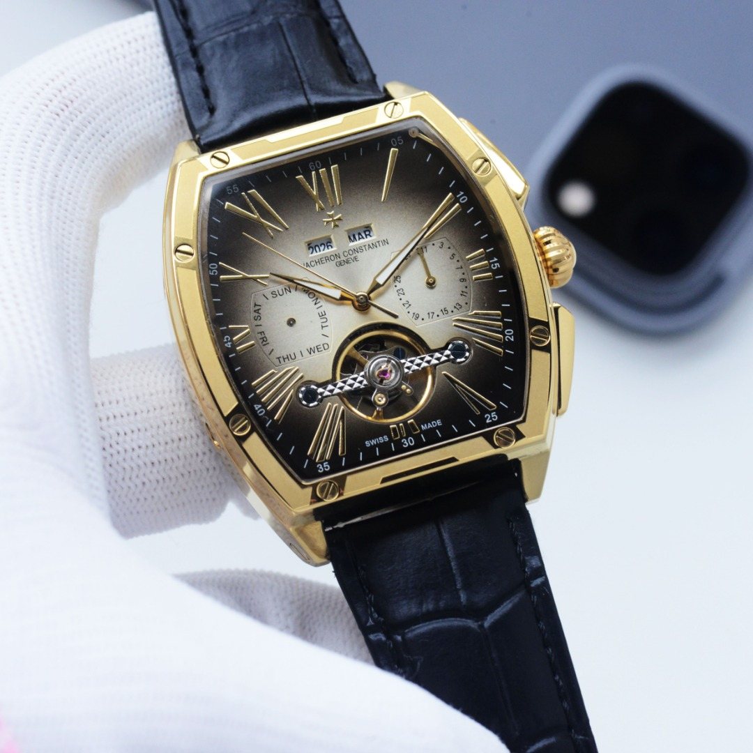 Vacheron Constantin Gold Black Dial Strap Watch — hero