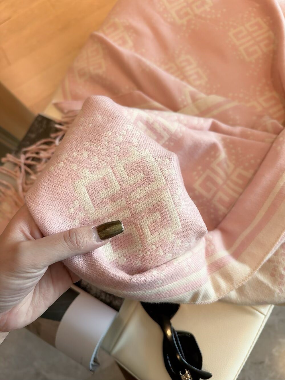 Givenchy Geometric Monogram Fringe Scarf — detail
