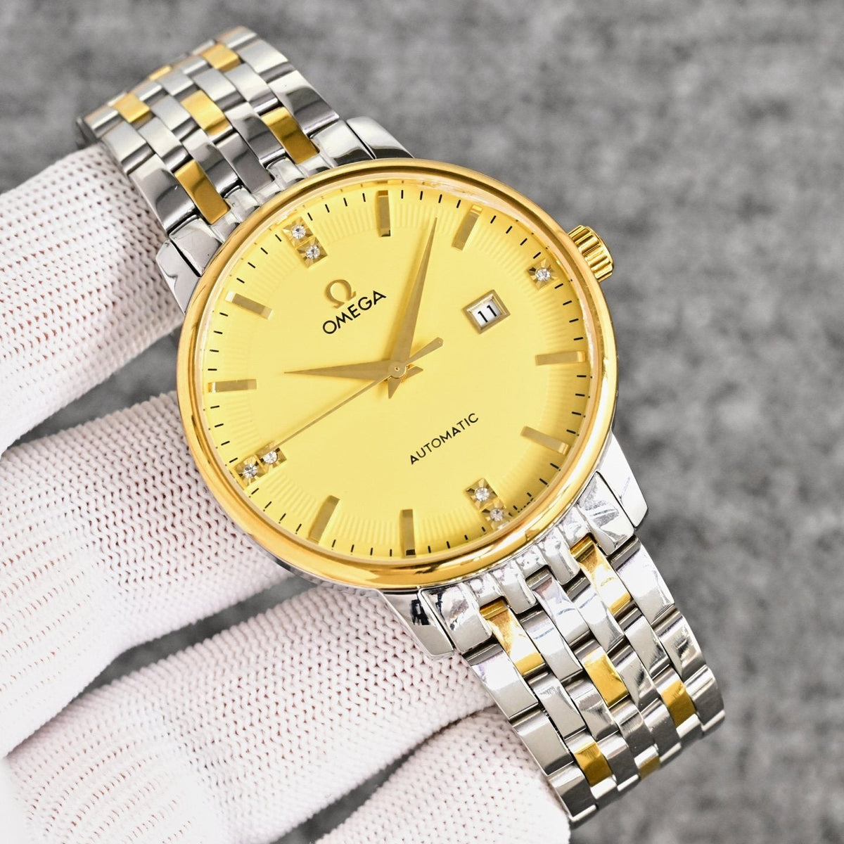 Omega Two Tone Gold Dial Bracelet Watch — hero